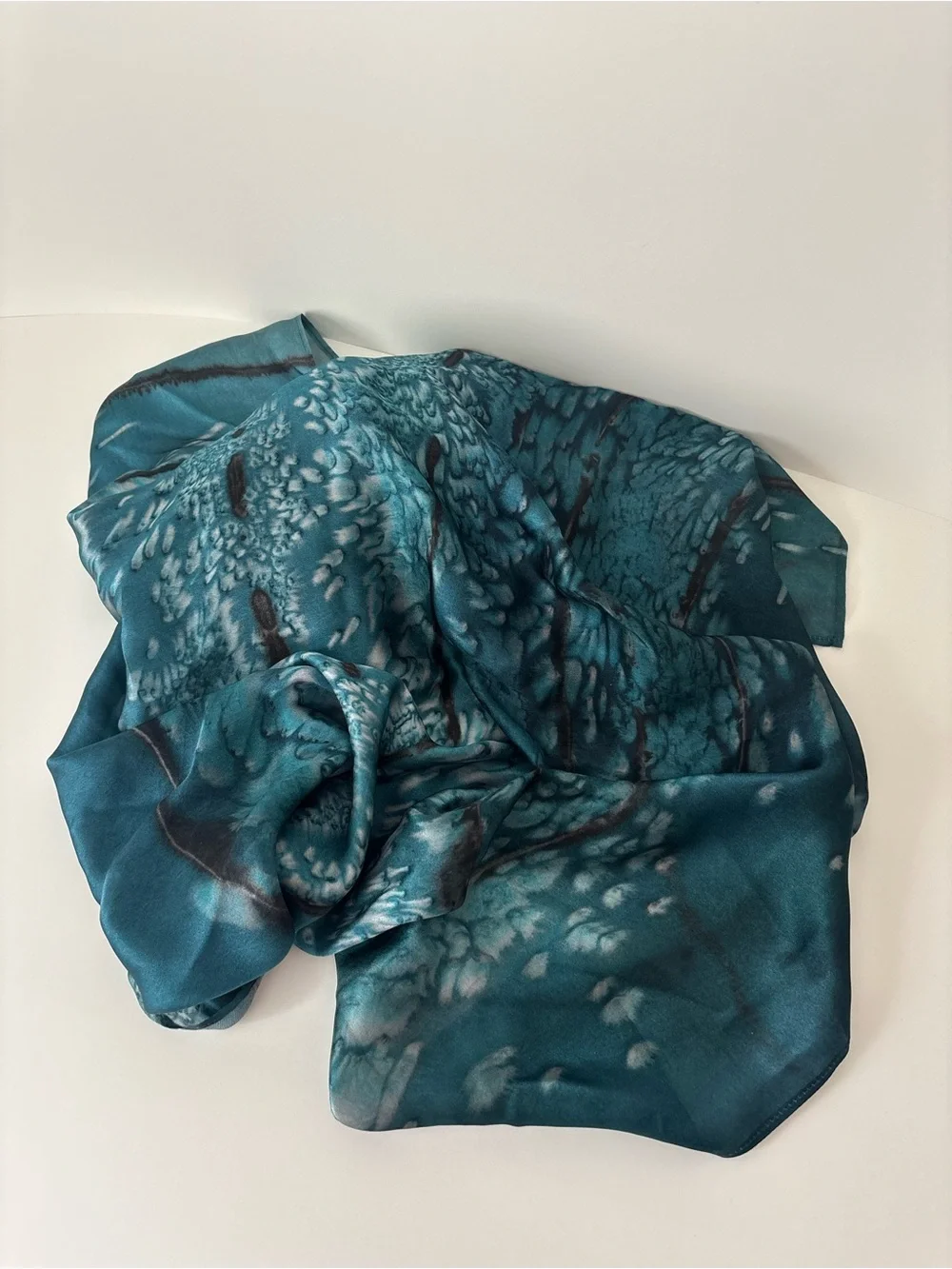 Avoсa Teal Blue Patterned Silk Scarf